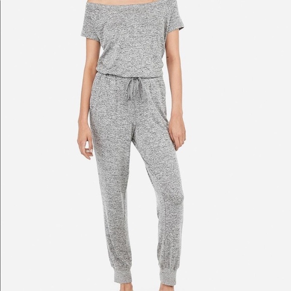 Express Off the Shoulder Heathered Lounge Jumpsuit - Picture 3 of 7